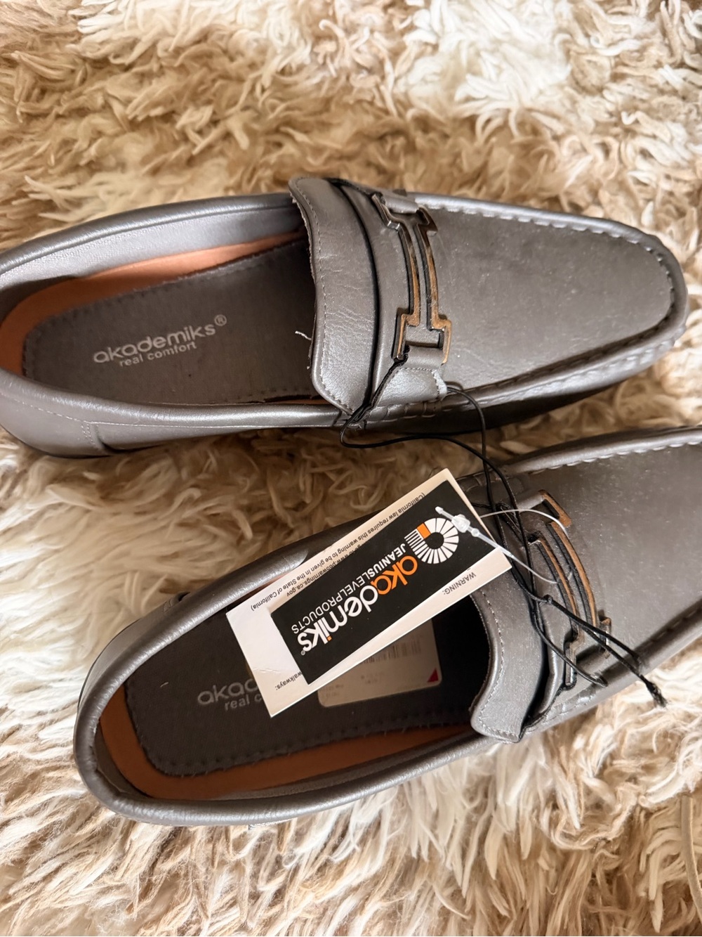 Akademiks Men's Silver Slip-On Loafers with Metal Bit